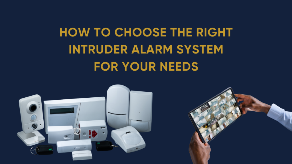 Blog banner with blog title and images of various intruder alarm devices.